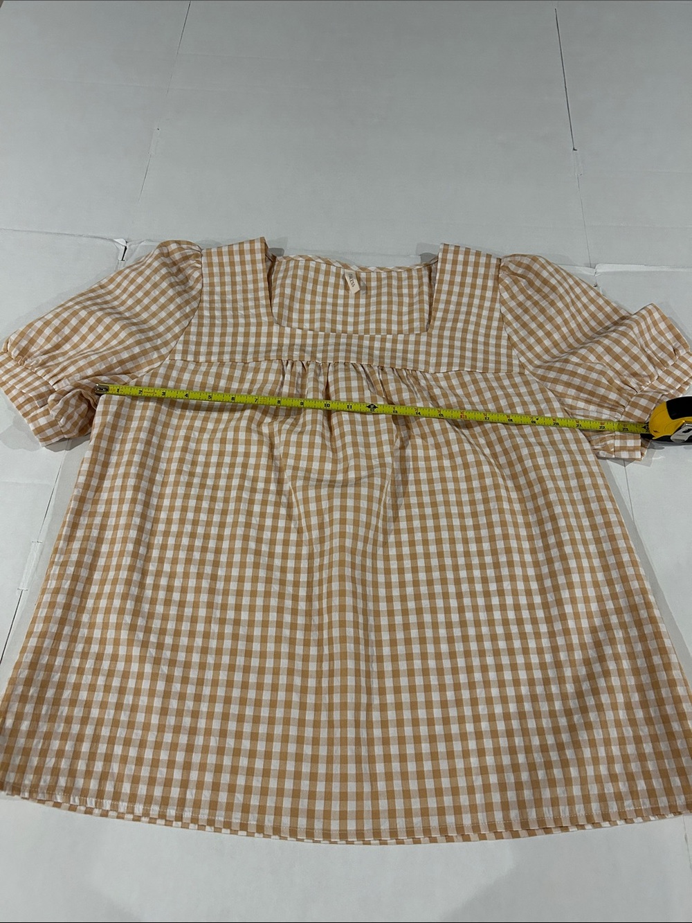 Gingham tan and white blouse size XL